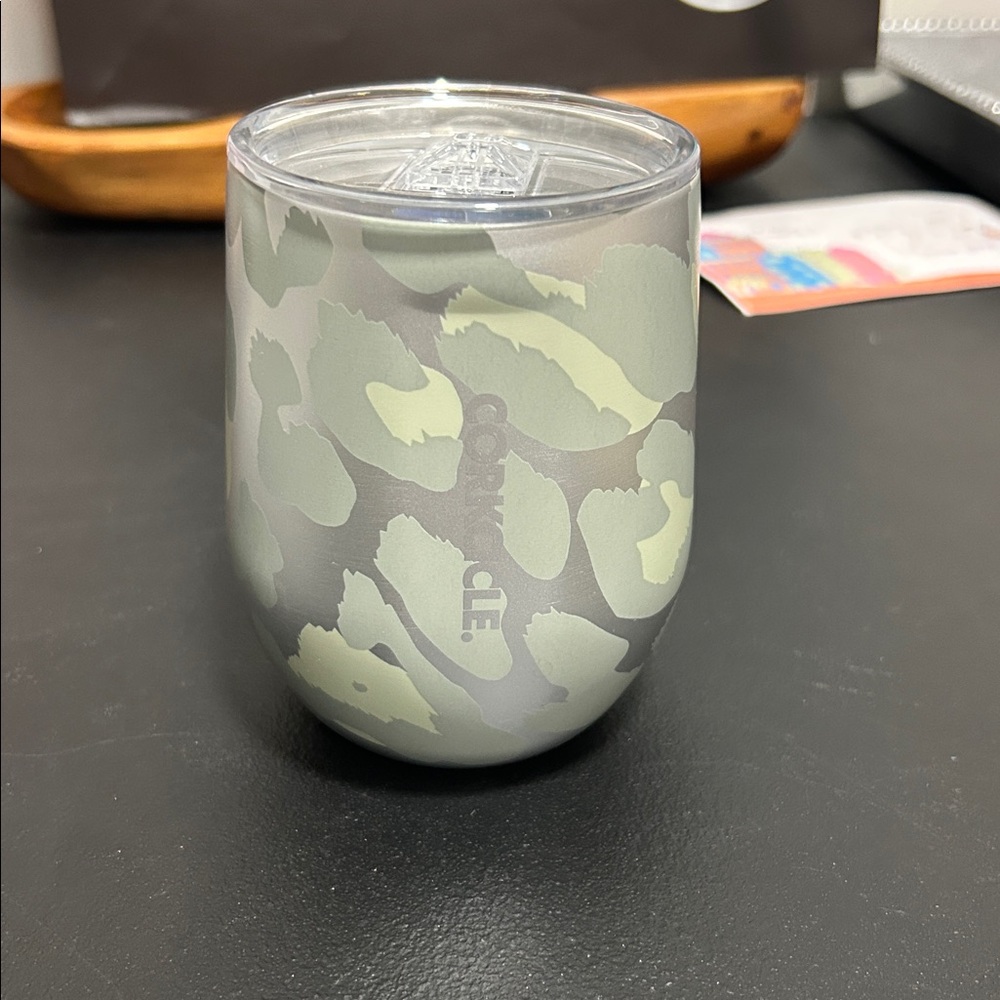 New Corkcicle Stemless Wine Tumbler. 12oz Silver Animal Print